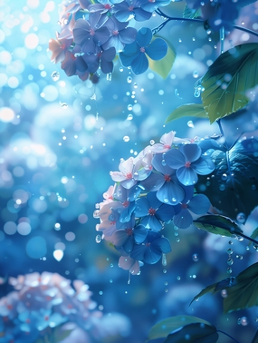 唯美蓝色绣球花小清新图片